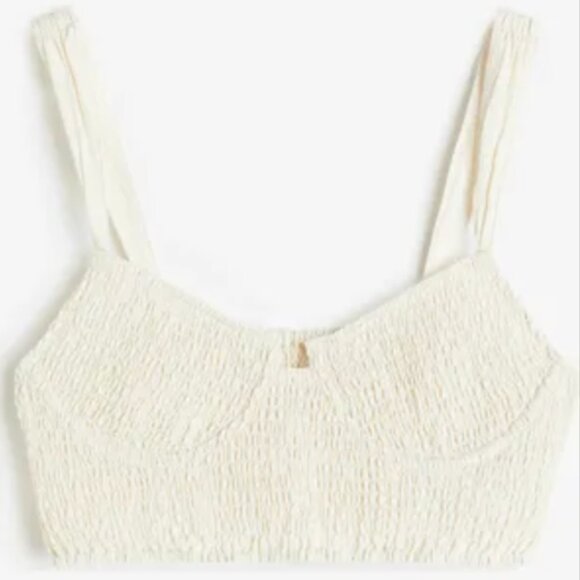 H&M Smocked Sweetheart Neck White Crop Top Size Small - Picture 3 of 7
